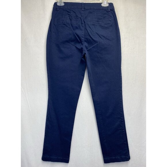 C.A.S.L.O.N Mid-Rise Straight Leg Stretch Chino Pants Women 4 Navy Side Pockets - Picture 2 of 16